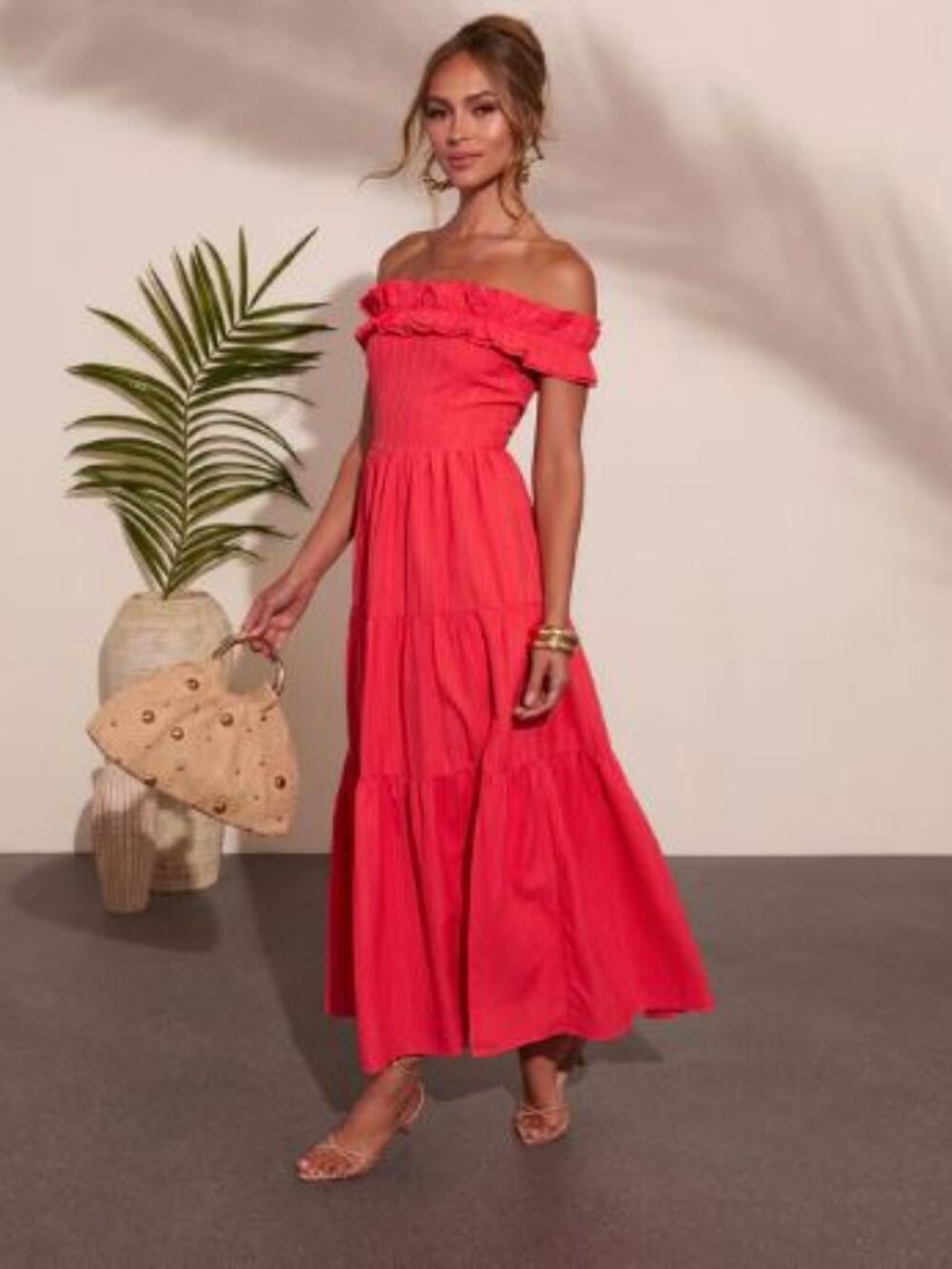 🌻 VICI Sol Haze Ruffle Off The Shoulder Maxi Dress XS